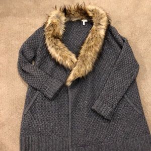 Joie charcoal sweater with faux fur collar